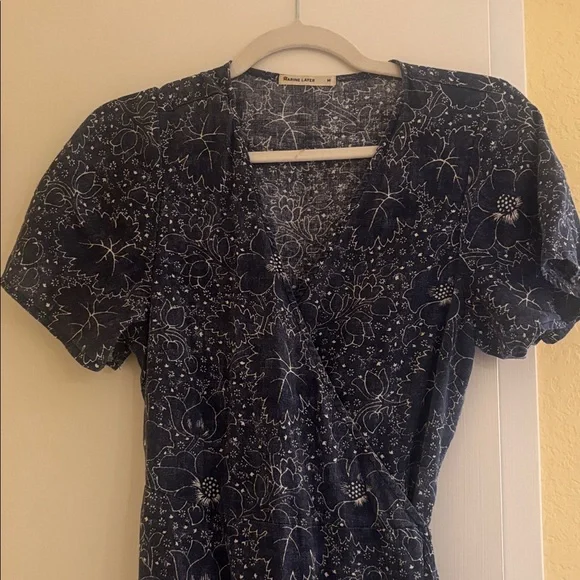 Marine Layer Navy Floral Wrap Dress - Picture 3 of 5